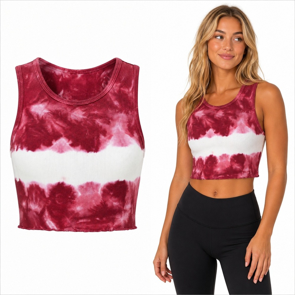 Vintage Mossimo Y2K Red Tie Dye‎ Ribbed Crop Top Tank Made in USA Small